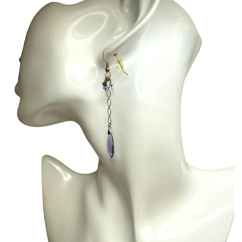 Purple Blue Multifaceted Tear Drop Arora Borealis Beaded Chain Dangle Earrings 2